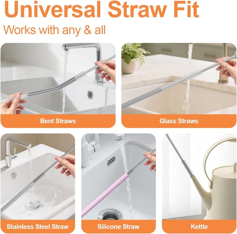 YOTIME Silicone Straw Cleaner Brush, 2 Pcs Reusable Straw Brush(6mm+9mm) for Cleaning Narrow & Wide Straws, Tumblers, Gray - Image 5